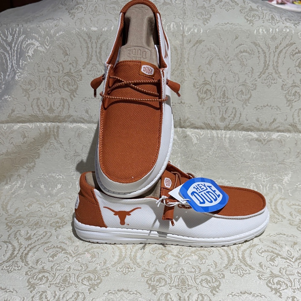 Hey Dude Women’s  Wendy Texas Longhorns -Burnt Orange and White Loafers